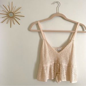 American Eagle Peplum Sweater Tank with Tassles & Crochet Detail